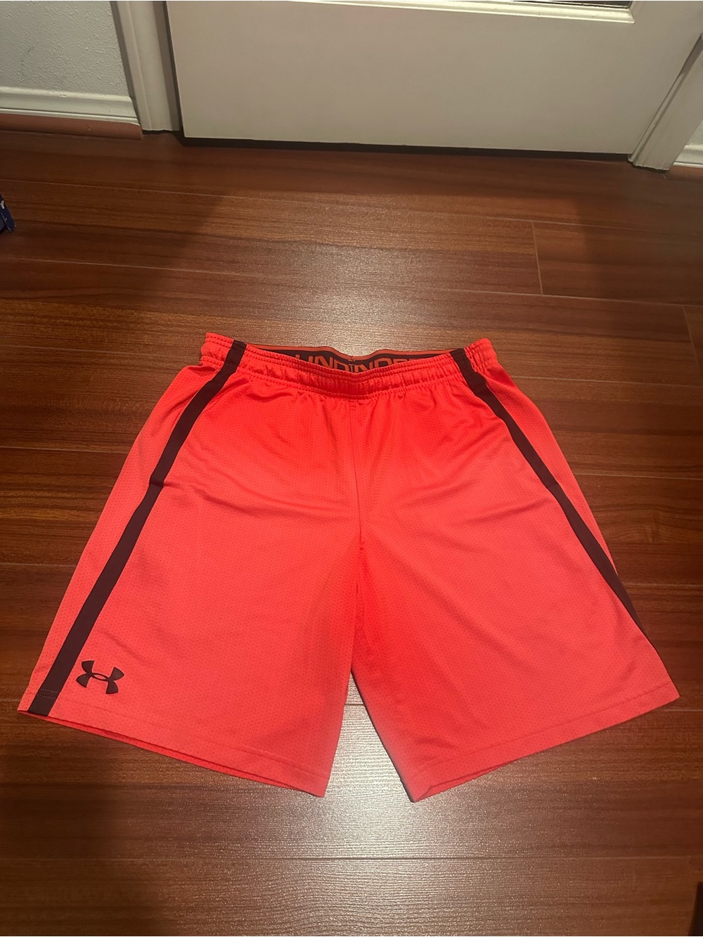 Under Armour Men's Neon Coral Athletic Shorts with Black Trim